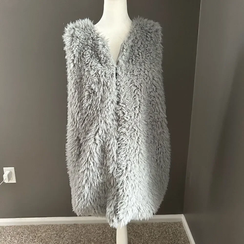 Jason Maxwell Outerwear Collection Womens Gray Faux Fur Cardigan Vest Size Large